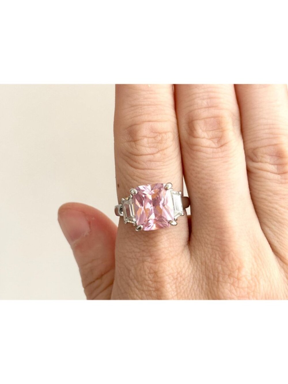 Pink Topaz & CZ Accented Gemstone Sterling Silver 925 Vintage Ring - sz 8.5 - Picture 12 of 15